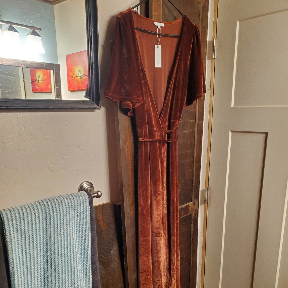 Baltic born Meghan velvet wrap maxi dress in color bronze